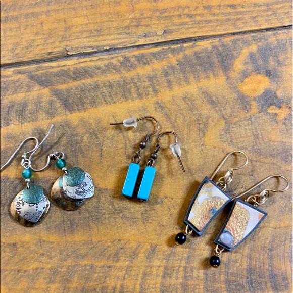 Trio of Boho Teal Blue Green Dangle Earrings - Picture 11 of 11